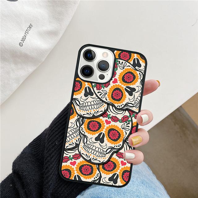 Mexican Skull Flower Coque Shell For iPhone 17 Air 15 16e 14 13 12 Pro Max 11 Pro Max Plus Phone Case Cover