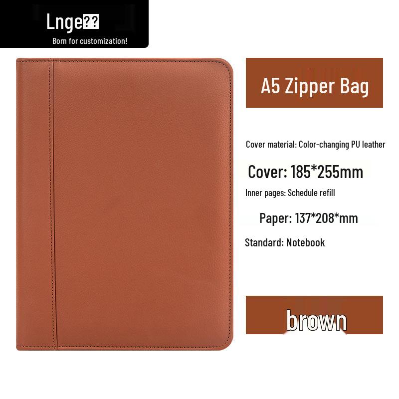 A5 Retro Leather Zipper Binder: Multifunctional Loose-leaf Notebook with Detachable A6 Section