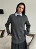 Crew neck pullover sweater, European & American 2025 autumn/winter slit solid color knit sweater, versatile warm casual sweater for women