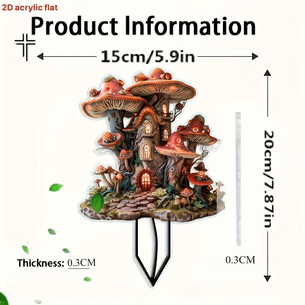 2D Flat Bohemian Mushroom House Outdoor Acrylic Insert - Decorative Garden Plug, Garden Art Accessories, with Enchanting Landscape Decoration