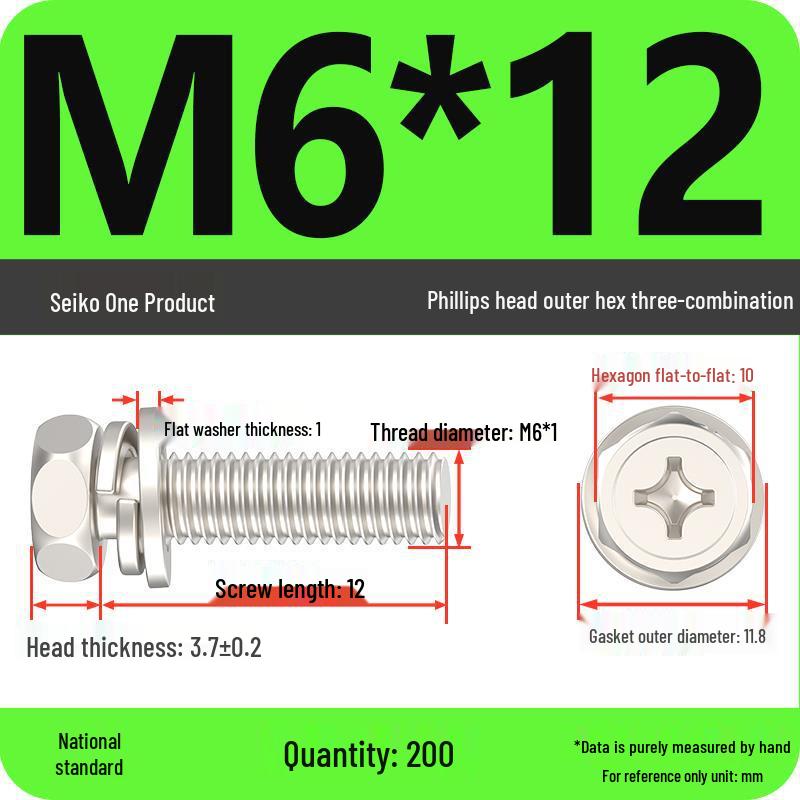 Hexagon Head Combination Screw Bolt Set with Washer and Spring Washer