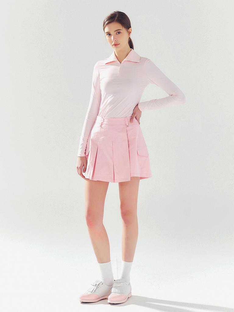 LORDLOAR Cool Slim Zipper Collared T-Shirt Pink