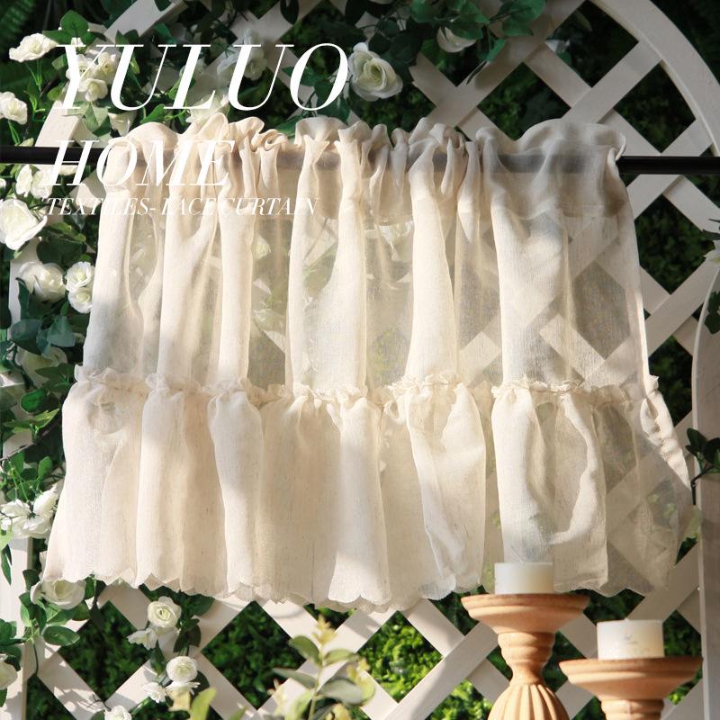 Perdea Voal Dantelă Franceză cu Velcro - Perdea Scurtă cu Textură de In pentru Bucătărie sau Ușă.