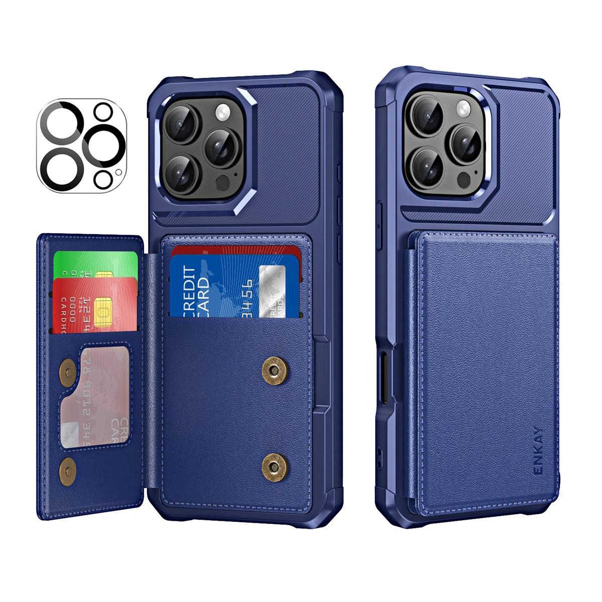 

For iPhone 14 Pro Max ENKAY Hat-Prince Wallet Card Slot Kickstand PU Leather +TPU Back Phone Cover with Camera Lens Film D