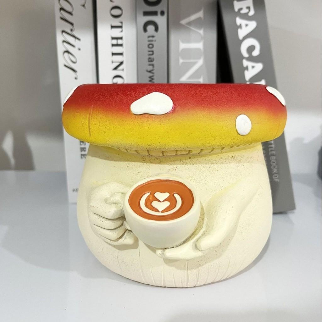 Adorable Mushroom Shaped Resin Coffee Cup Planter Colorful Succulent Pot For Storage