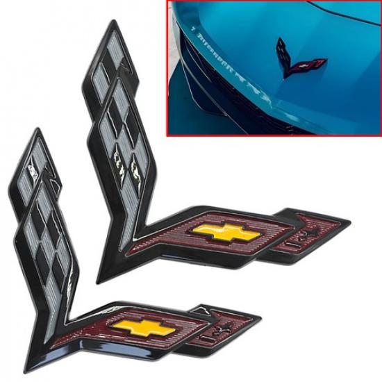 2 pezzi Per Corvette C7 2014-19 Emblema Bandiere Incrociate Anteriori / Posteriori Accessori Sportivi