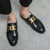 Fashion 2024 Italian Mens Slippers Leather Muller Shoes Men Loafers Outdoor Non-slip Black Casual Half Slipper Men Fashion Footwear Man