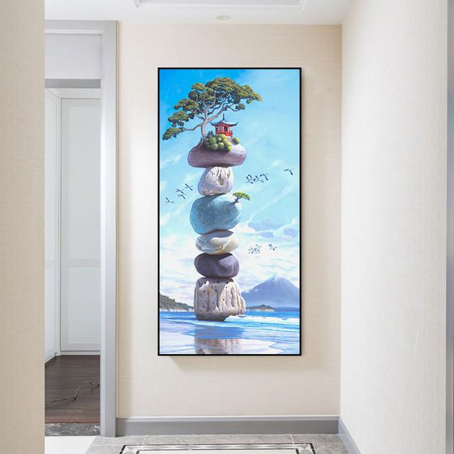 Lucky Stone Canvas Paintings Wall Art Zen Posters and Prints Landscape Wall Pictures for Porch Hallway Decoration Home Decor