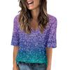 T-skjorter med V-hals for kvinner Halve ermer topper trykt Uformelle sommer T-skjorter T-skjorte bluse