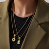 Minimalist Letter Inlaid Diamond Copper Pendant Necklace with Long Box Chain in Gold-Plated Titanium Steel