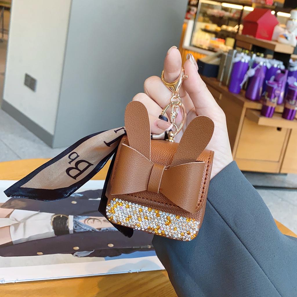 New fashion Internet celebrities ins wind pu small bag with diamond keychain earphone bag pendant change bag portable and high luxury