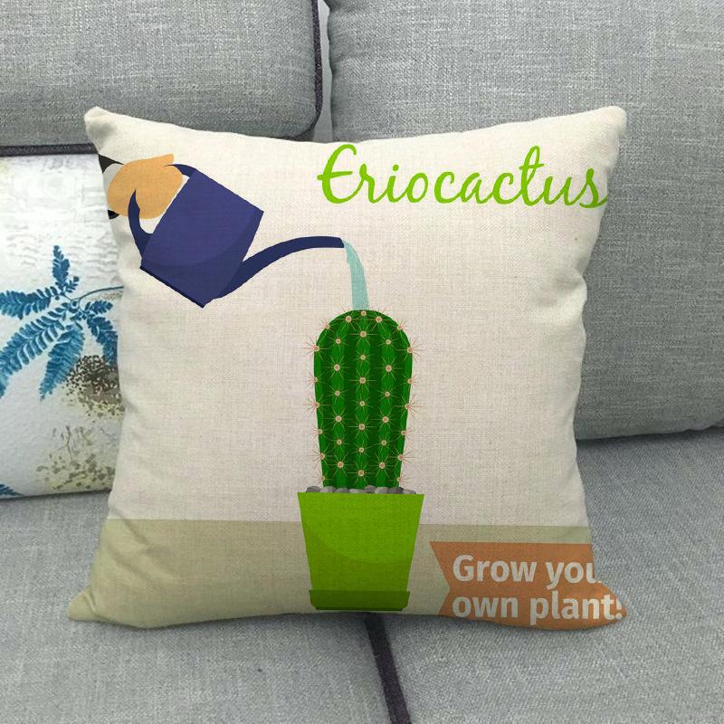 The Pattern Of The Watering Cactus Digital Printing Short Plush Pillow Covers For Car Sofa Office Cushion Cover Home Goods