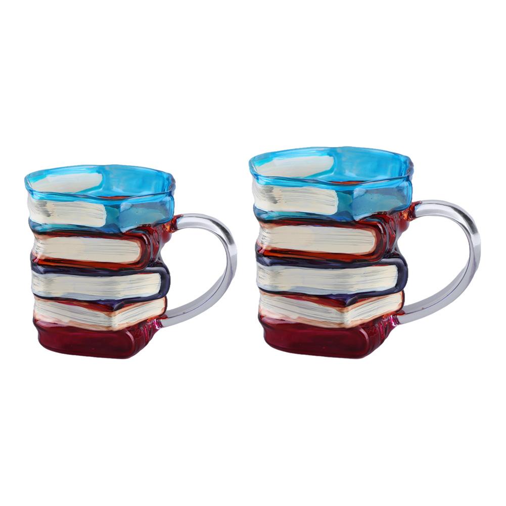 3D Colored Book Glass Cup Novelty Book Stack Coffee Mug Decorative Creative Coffee Cup for Literature Lovers