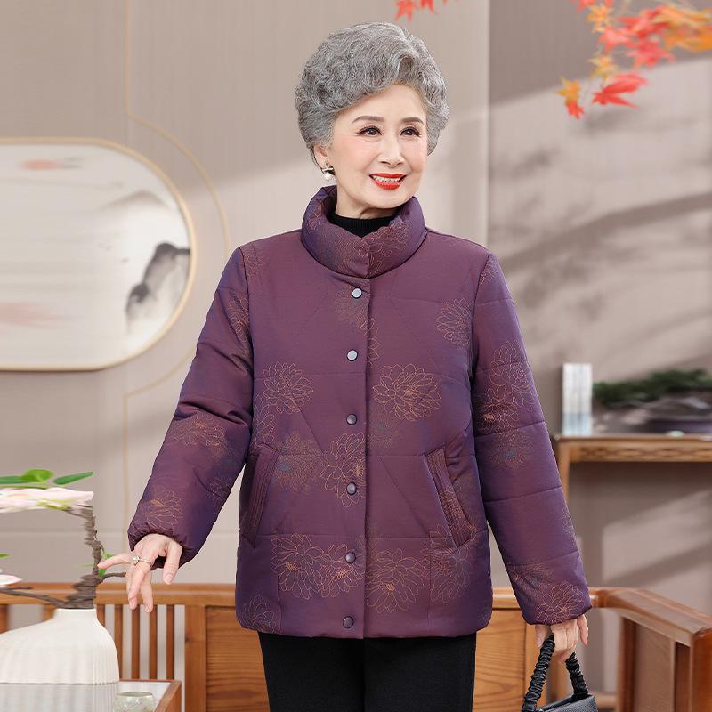 Elderly Women's Cotton-Padded Winter Jacket - Thick, Short Style for Grandmas, Moms, and Older Ladies