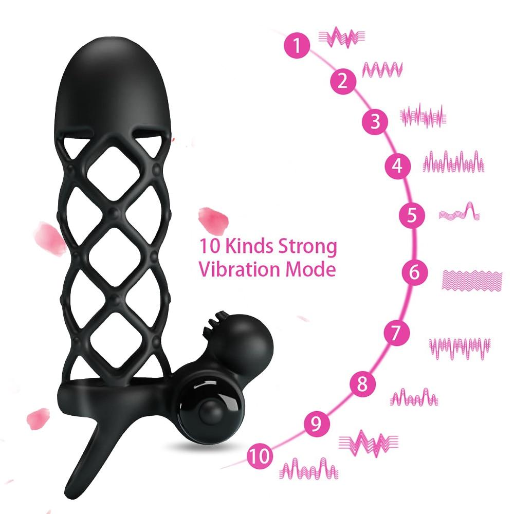 10 Speeds G spot Stimulator Bullet Vibrator Penis Ejaculation Delay Dick Enlargement Extender Flexible Vibrating Cock Cage