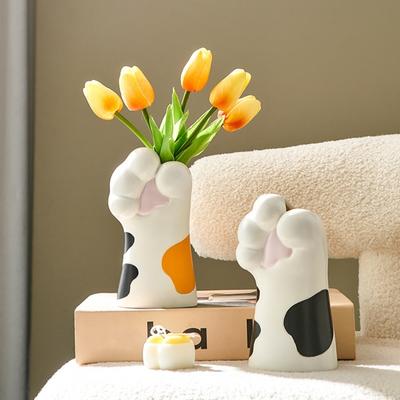 Vaso a Zampa di Gatto Carino, Vaso Decorativo a Forma di Zampa di Cartone Animato in Resina per Fiori, Supporto Decorativo da Tavolo per Piante per Soggiorno, Camera da Letto, Libreria