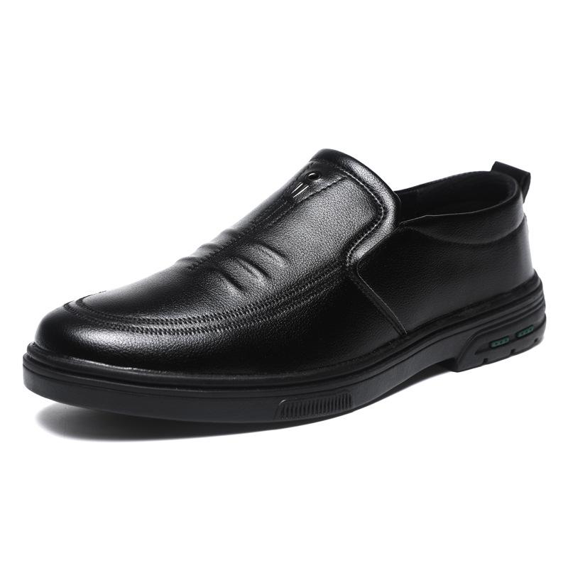 Men's one-pedal business casual leather shoes rubber sole non-slip and wear-resistant round head lightweight and versatile driving shoes