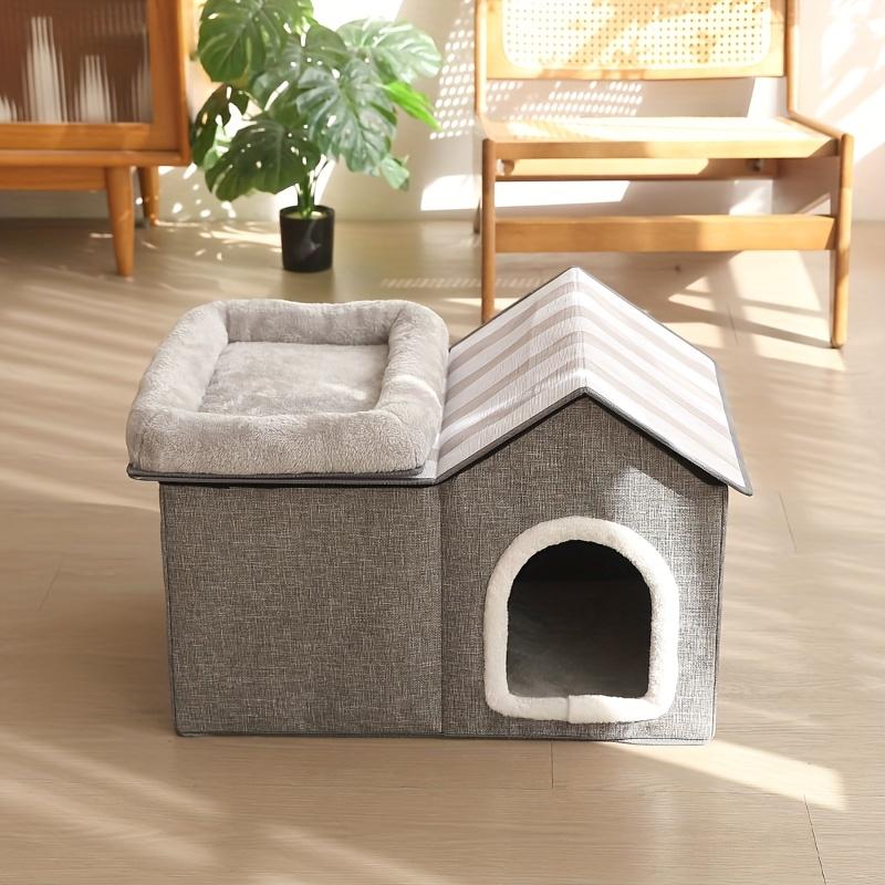 2-in-1 Cat House with Removable Bed - Large All-Season Warm Pet Villa for Indoor & Outdoor Use, Cozy Durable Cat Furniture