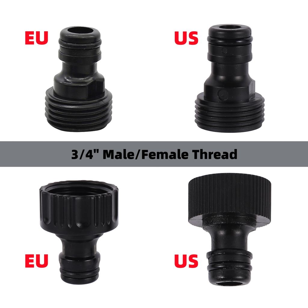 2 Sets EU/US Standard 3/4" Male & Female Thread Quick Joint 16mm Fast Connection Garden Irrigation Car Washing Pet Bathing Joint
