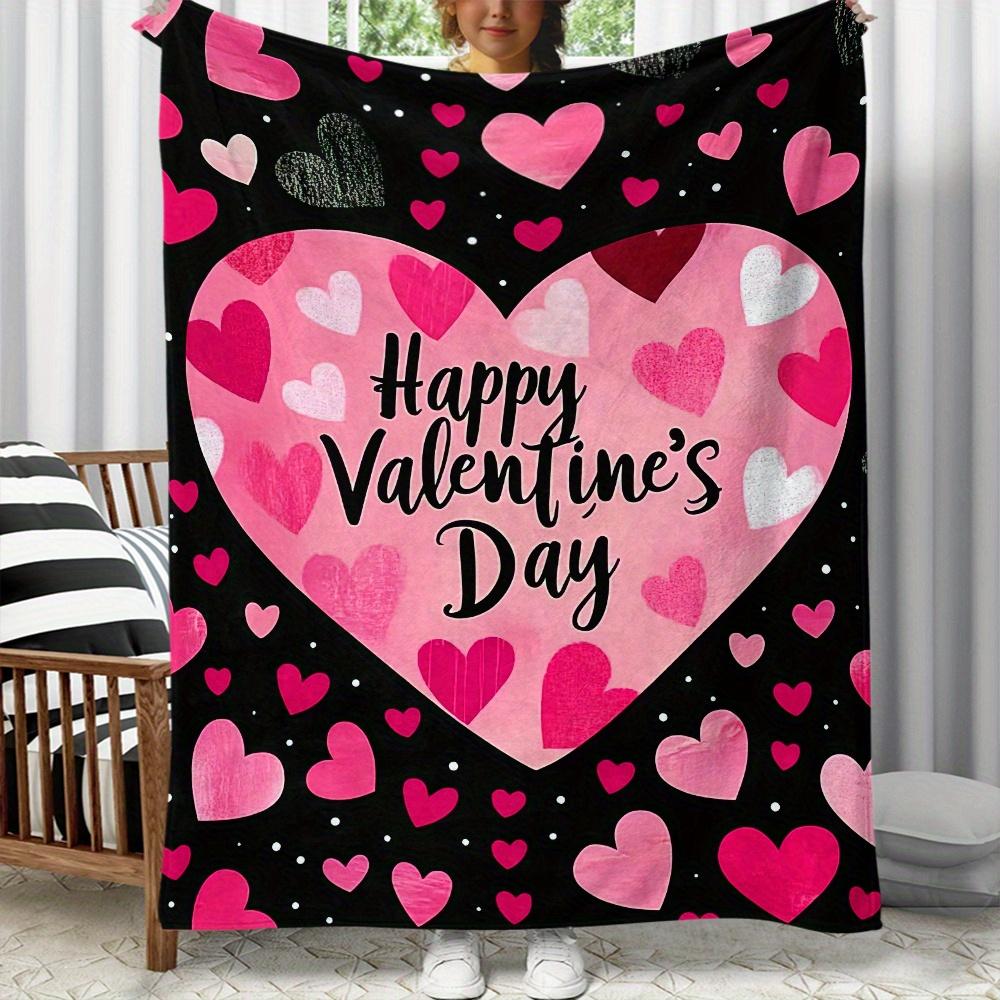 Happy Valentine s Day Hearts Black Pink Fleece Blanket Soft Flannel Throw Romantic Gift For Lovers Couples Bedroom Decor Cozy 75X95CM