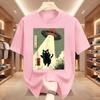 Black Cat Ufo Graphic Tshirts Japanese Cat Alien Graphic Tee Unisex Unisex Cotton Short Sleeve Printed Tshirts Streetwear Tops