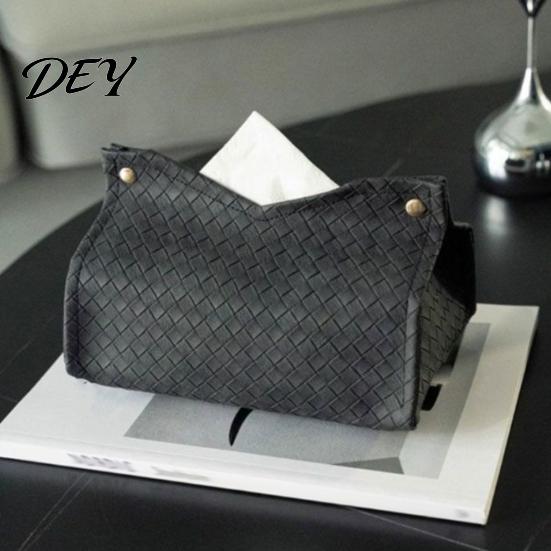 Decorative Balcony Napkin Box PU Leather Tissue Holder, with Snap Design, Portable Foldable Modern Office Desk Organizer Facial Paper Dispenser,