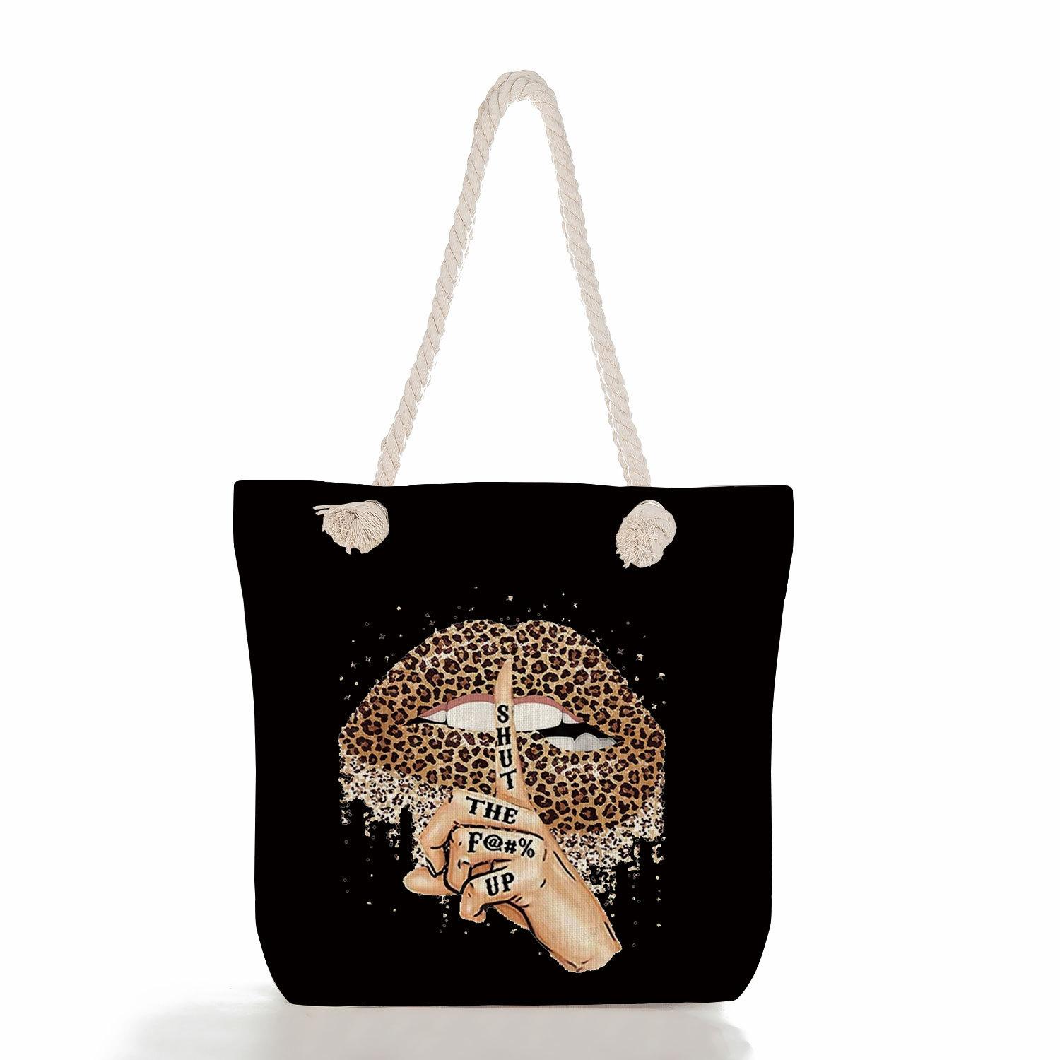 Leopard print print thick rope single-shoulder beach bag 7276