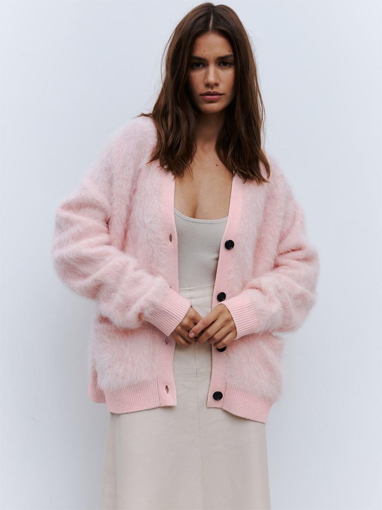 Mink Velvet Sweater Cardigan Women Autumn Winter Lazy Loose Knit Sweater Warm Sweater Cardigan Blend Comfortable Undercoat Long Sleeves Sweater