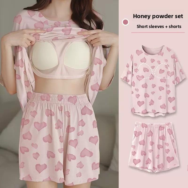 Cartoon Girl Summer Pajamas Set With Chest Padding For Sleep And Lounge Comfort