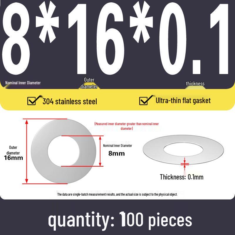 Plochá podložka z nerezové oceli 304 pro nastavení vůle hřídele (0,1/0,2/0,3 mm)