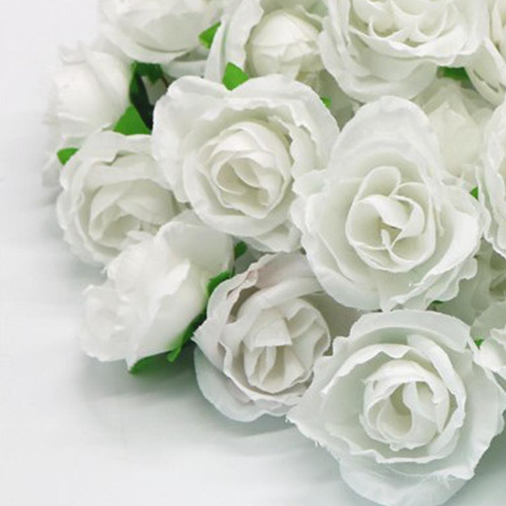 50PCS Simulation Rose Head Decorative Reusable Silk Fake Rose Flower for Wedding Party White