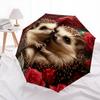 Rose and Hedgehog Pattern, Automatic Folding Umbrella, Portable and Foldable Design, 8 Ribs, a Christmas or Birthday Gift.