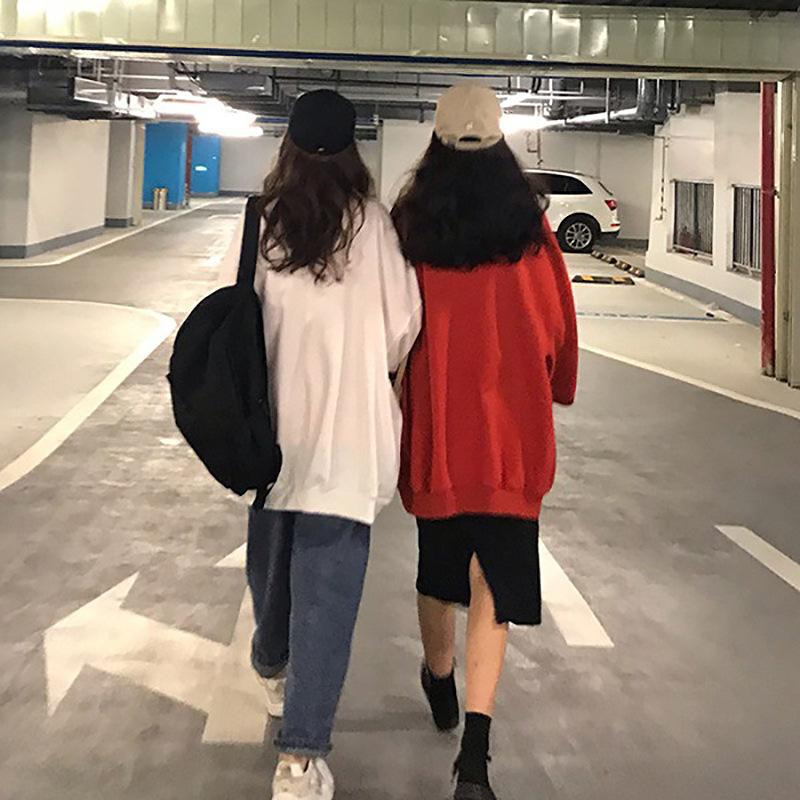 Super horká mikina s kulatým výstřihem pro dámský podzimní nový tenký kabát korejský styl příliv Harajuku BF studentský volný top