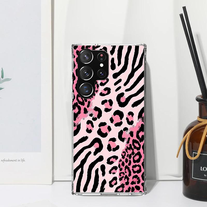 Pink Leopard Print Phone Case For Samsung Galaxy S26 S25 Edge S24 FE S23 S22 Ultra S21 Plus S20 + Art Fundas Back Cover Galaxy S
