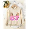Unisex Kids Crewneck Sweatshirt, Cute Capybara Bubble Tea Pink 67 Number Print Pullover, Boys Girls Cartoon Sweatshirt For Kids Over 4 Years Old