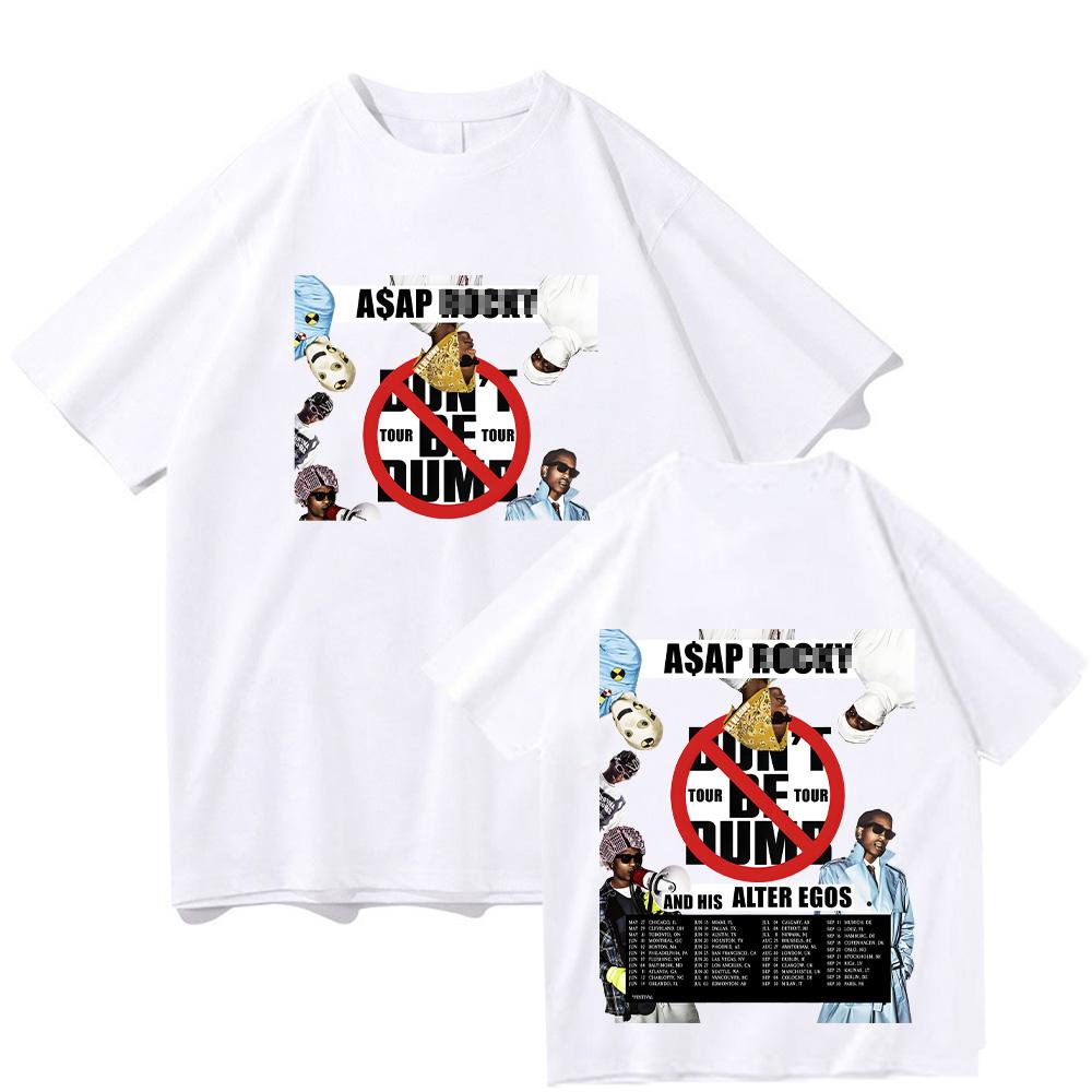 

Asap Don’t Be Dumb Tour 2026 Футболки З Коротким Рукавом Круглий Виріз Бавовняний Одяг Харадзюку Унісекс Хіп-Хоп Футболка XL білий