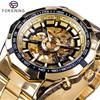 Forsining Hot Gold Men Automatic Mechanical Watches Luxury Skeleton Men's Gift Watch Stainless Steel Wristwatches Luminous