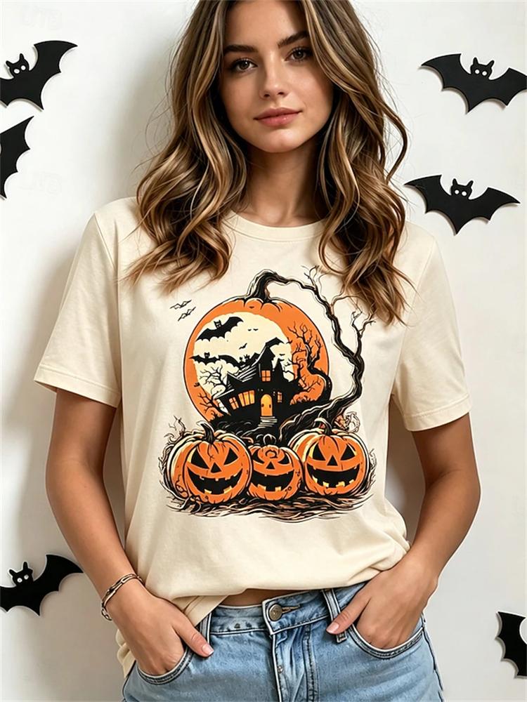 Unisexs Fashionable Casual Shortsleeve Halloween Tshirt With Spooky Skull Print And Round Neckline Perfect For Holiday Parties