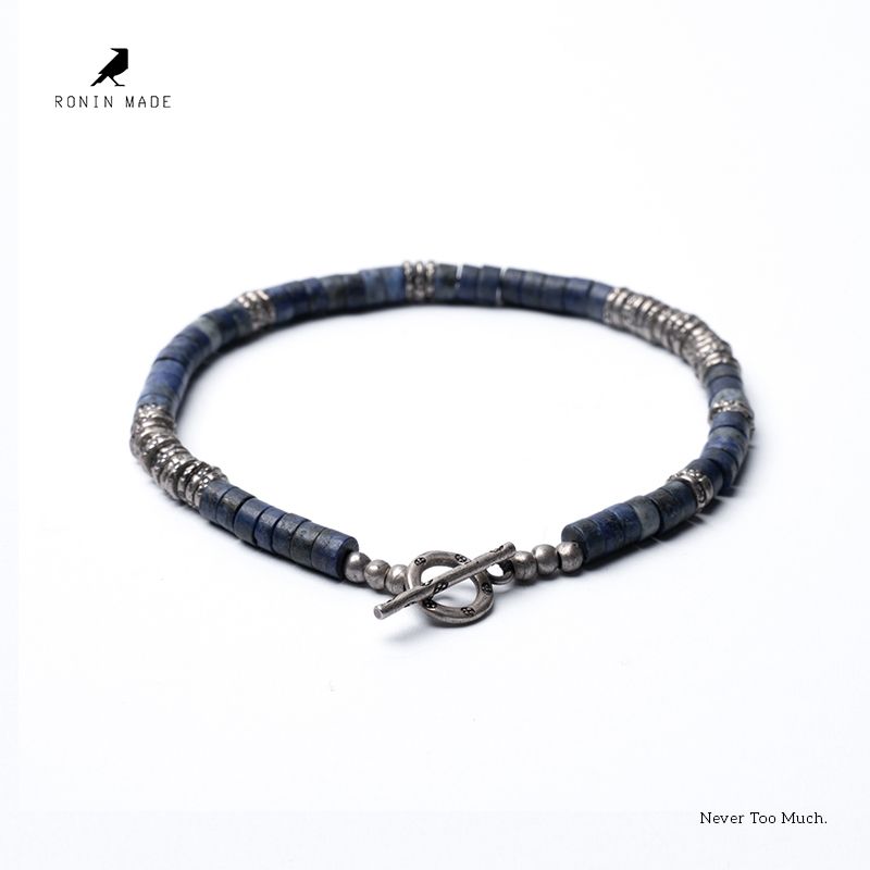 

Roninmade Ретро Миноритарный Зеленый Золотой Камень Браслет Пара Райский Остров Стерлинговое Серебро Браслет Из Бусин Драгоценный Камень Ремешок для Ношения 16cm Blue