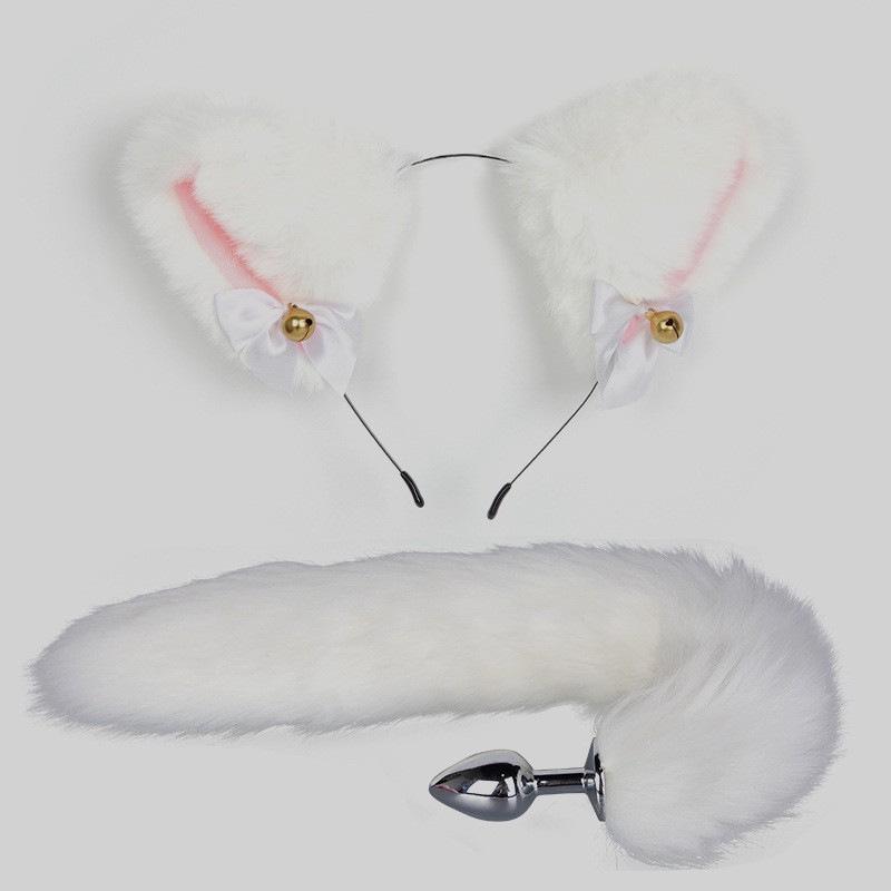Cat Tail Bell Headband, Anal Plug, Nipple Clamps Flirting Set