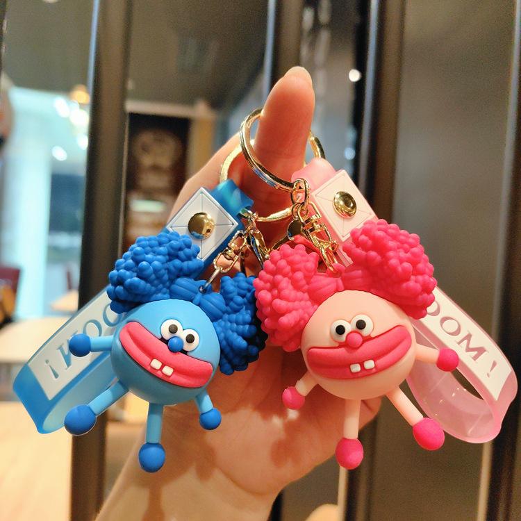 Funny Perm Monster Silicone Keychain Cute Cartoon Doll Car Key Ring Bag Pendant Creative Gift