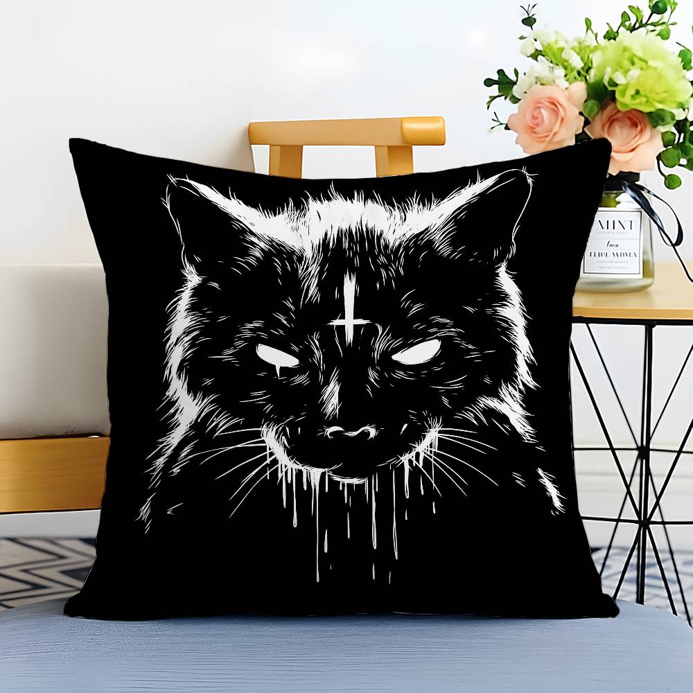 Handsome Black Nordic Cat Pillow Case Printed Brushed Fleece Pillow Baby Skin-Touch Eco-Friendly Dye-Sublimat
