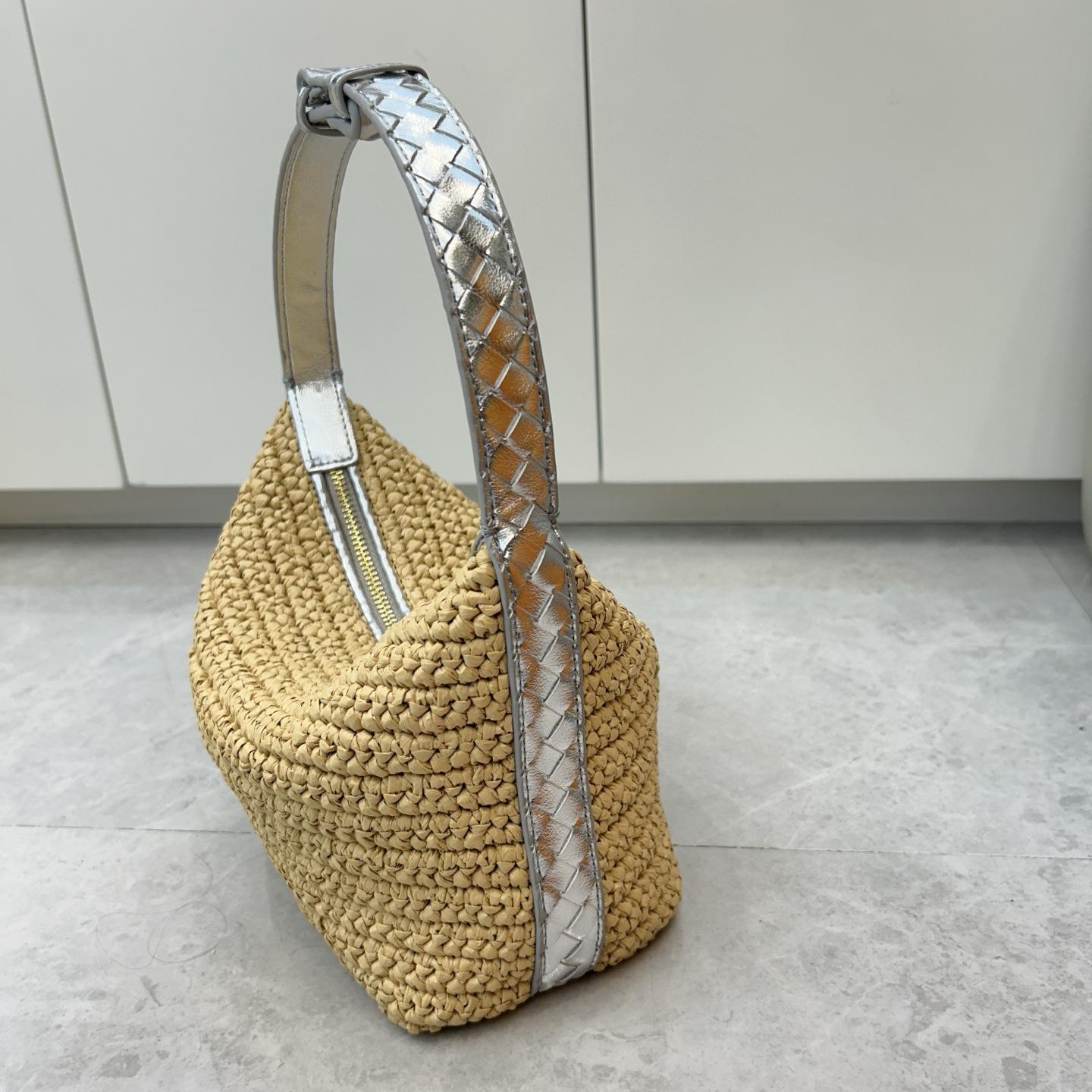 

Новая сумка-шоппер из рафии из кокосового волокна, вязаная крючком, на плечо, для ланч-бокса, плетеная кожаная, под мышку, повседневная, пропуск 13*20*9.5 серебряный