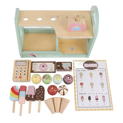 Wooden Ice Cream Toys Realistic Play Food Accessories Ice Cream Counter Shop Playset for Kids