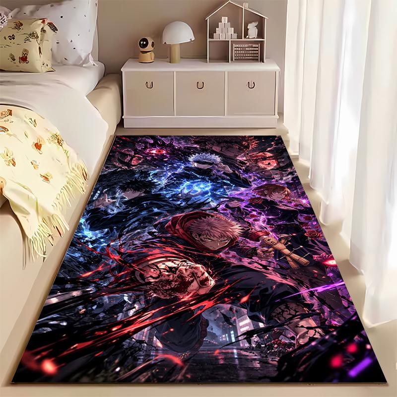 "Anime Style Rug with Vibrant Characters and Dark Abstract Design" Suitable for use as an anti-slip for living room bedroom sofas