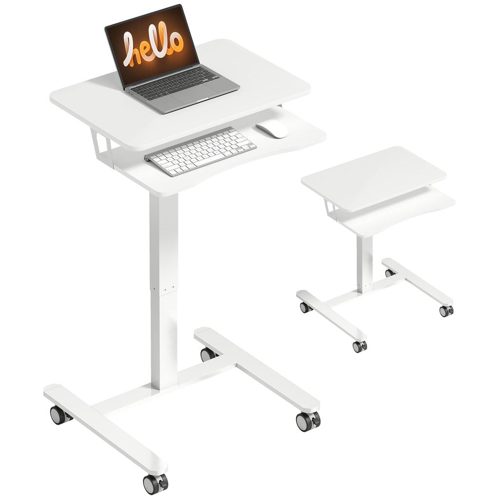 Height-Adjustable Standing Desk, Rolling Sit-Stand Desk with Keyboard Tray, Casters and Steel Frame, White