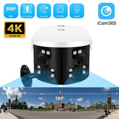 LS VISION 4K 8MP HD WIFI IP kamera s dvojitým objektívom 180° ultraširokouhlý panoramatický vonkajší panoramatický WIFI bezpečnostný fotoaparát AI Human Detection 4MP Bullet Camera