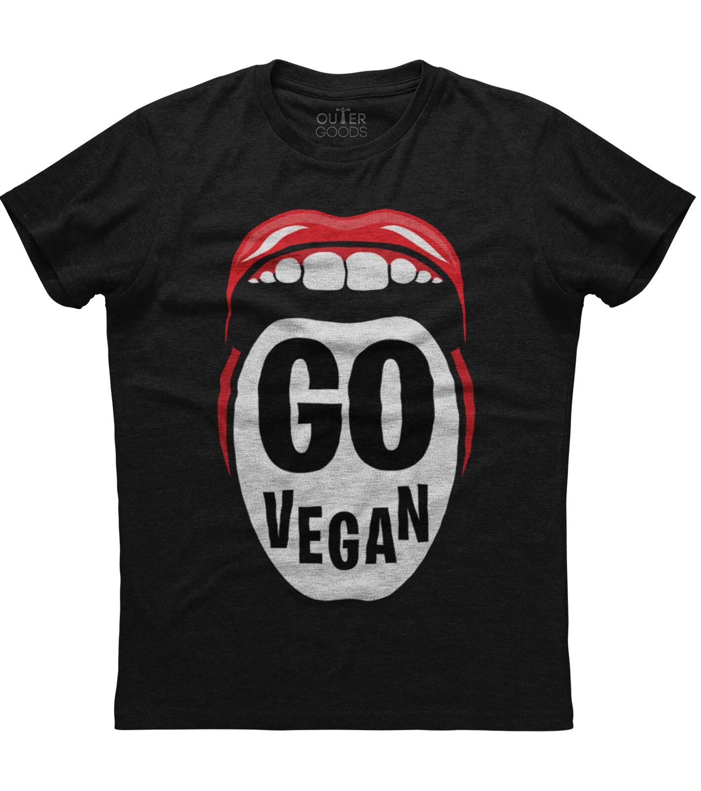 Go Vegan Human Mouth Printed Mens Short Sleeve New Cotton Black T-shirt M