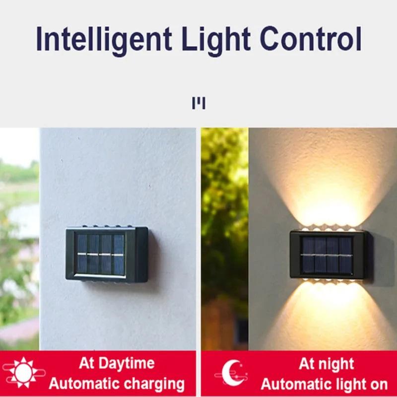 10/8/6LED Solar Wall Lamp Outdoor Waterproof Up and Down Luminous Lighting for Garden Fence Decoration Sunlight Light