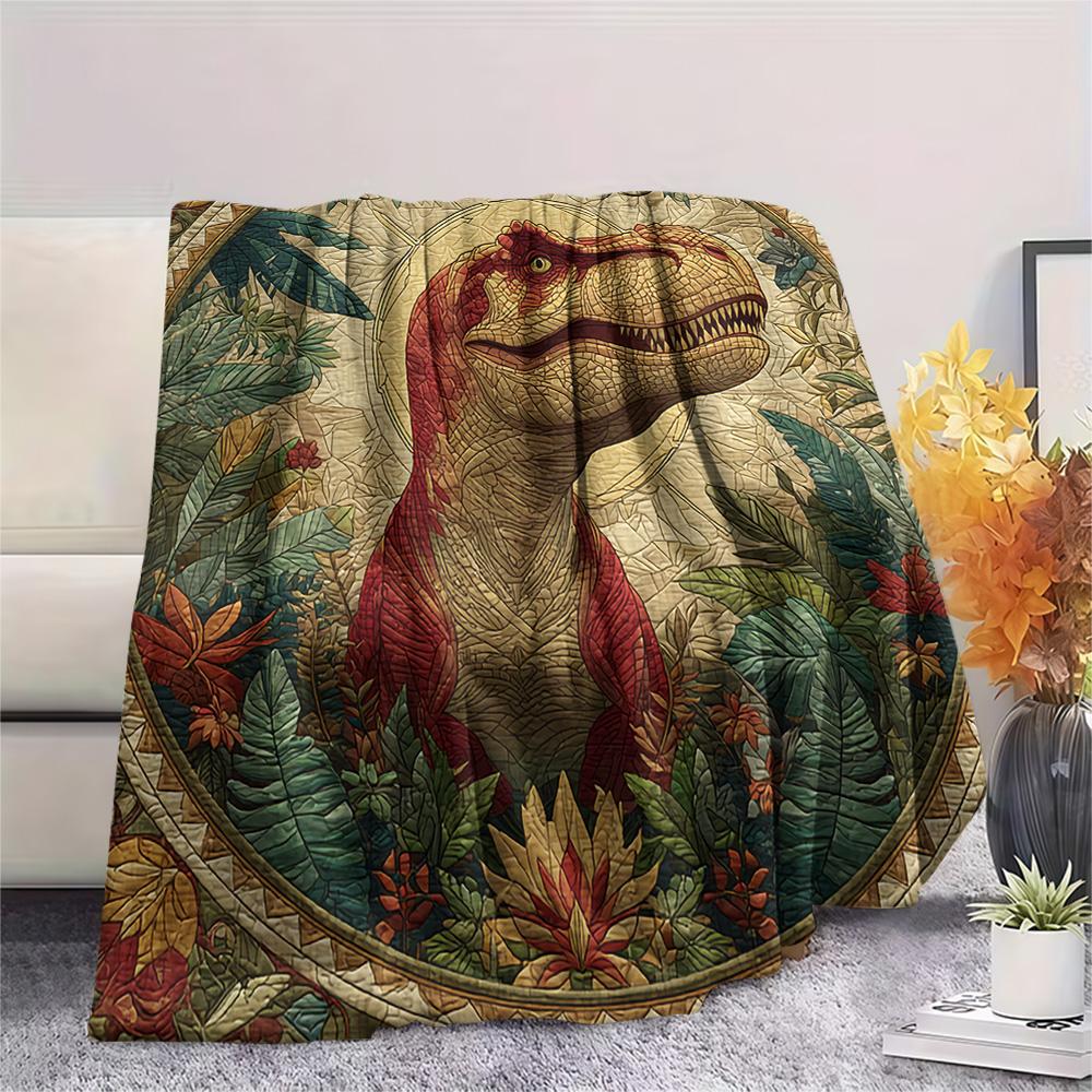 Dinosaur Print Flannel Blanket, High quality Comfortable for All Seasons, Home Decor, Warmth and Comfort, Perfect for Christmas Gifts